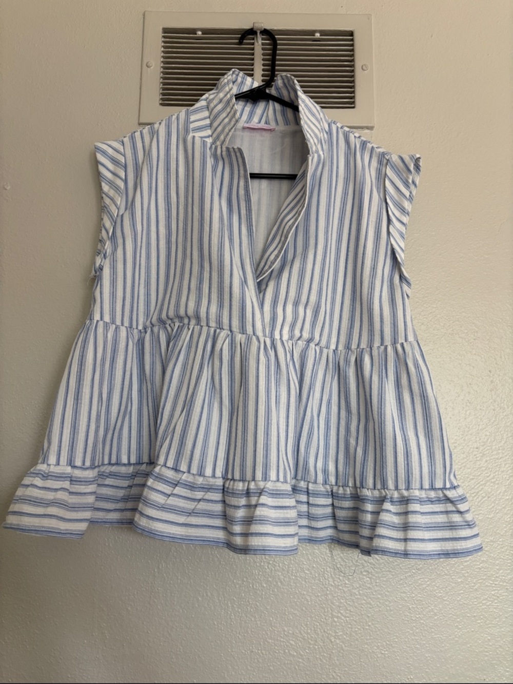 Sleeveless Blue & White Striped Peplum Top